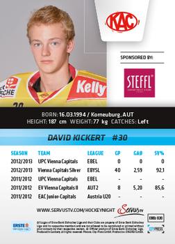 2013-14 Austrian EBEL #20 David Kickert Back