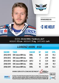 2013-14 Austrian EBEL #38 Lorenz Hirn Back