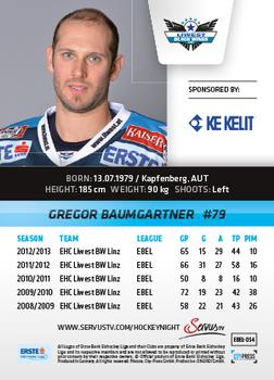 2013-14 Austrian EBEL #54 Gregor Baumgartner Back