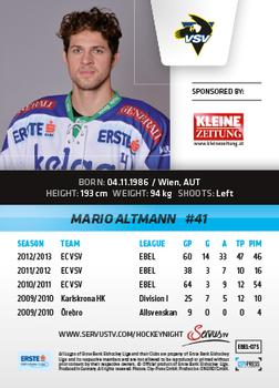 2013-14 Austrian EBEL #75 Mario Altmann Back