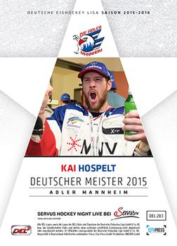 2015-16 Playercards Premium Series 1 (DEL) #DEL-283 Kai Hospelt Back