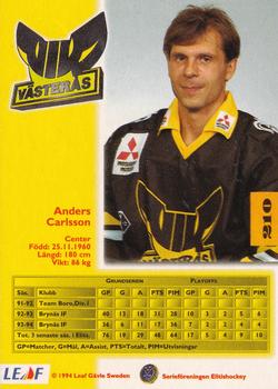 1994-95 Leaf Elit Set (Swedish) #210 Anders Carlsson Back