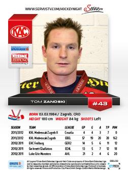 2012-13 Playercards EBEL #EBEL-293 Tom Zanoski Back