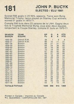 1987 Cartophilium Hockey Hall of Fame #181 John P. Bucyk Back