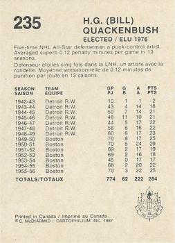 1987 Cartophilium Hockey Hall of Fame #235 Bill Quackenbush Back
