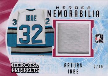 2016-17 Leaf In The Game Heroes and Prospects  - Hero Memorabilia - Red #HM-04 Arturs Irbe Front