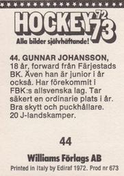 1972-73 Williams Hockey (Swedish) #44 Gunnar Johansson Back