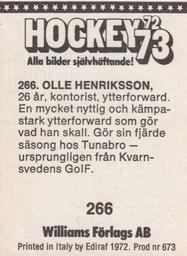 1972-73 Williams Hockey (Swedish) #266 Olle Henriksson Back
