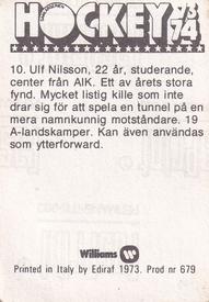 1973-74 Williams Hockey (Swedish) #10 Ulf Nilsson Back