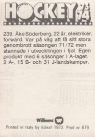1973-74 Williams Hockey (Swedish) #239 Ake Soderberg Back