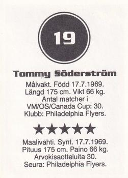 1993 Semic Hockey VM/Jaakiekon MM (Swedish/Finnish) Stickers #19 Tommy Söderström Back