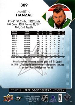 2017-18 Upper Deck #309 Martin Hanzal Back