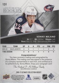 2016-17 Upper Deck Ultimate Collection - z Ultimate Rookies Autographs #131 Sonny Milano Back
