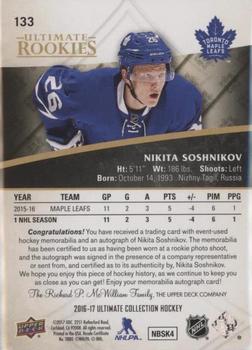 2016-17 Upper Deck Ultimate Collection - Ultimate Rookies Autograph Patch Gold #133 Nikita Soshnikov Back