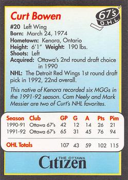 1992-93 Ottawa 67's (OHL) 25th Anniversary #NNO Curt Bowen Back