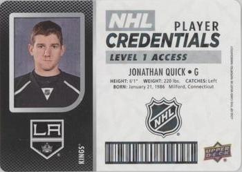 2017-18 Upper Deck MVP - NHL Player Credentials Level 1 Access #NHL-DD Jonathan Quick Front