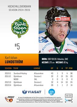 2014-15 HockeyAllsvenskan #HA-104 Karl-Johan Lundstrom Back