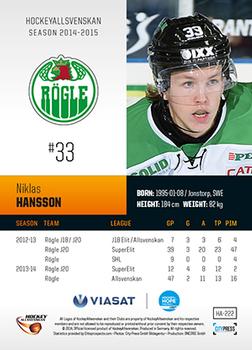 2014-15 HockeyAllsvenskan #HA-222 Niklas Hansson Back
