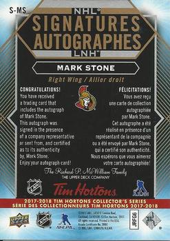 2017-18 Upper Deck Tim Hortons - NHL Signatures #NNO Mark Stone Back