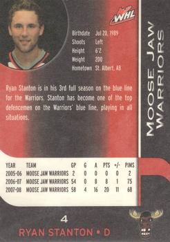 2008-09 Sobeys Moose Jaw Warriors (WHL) #23 Ryan Stanton Back