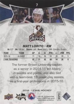 2016-17 Upper Deck AHL - Green #7 Matthew Lorito Back