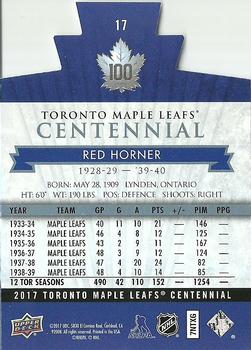 2017 Upper Deck Toronto Maple Leafs Centennial - Blue Die Cut #17 Red Horner Back
