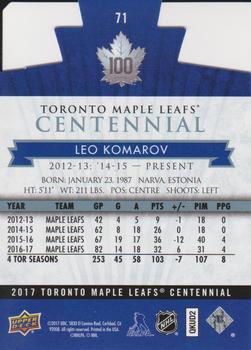 2017 Upper Deck Toronto Maple Leafs Centennial - Blue Die Cut #71 Leo Komarov Back