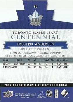 2017 Upper Deck Toronto Maple Leafs Centennial - Blue Die Cut #80 Frederik Andersen Back
