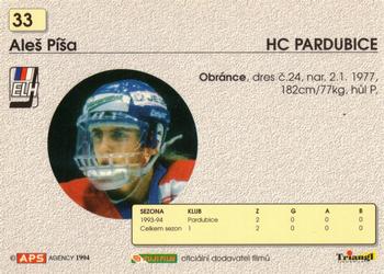 1994-95 APS Extraliga (Czech) #33 Ales Pisa Back