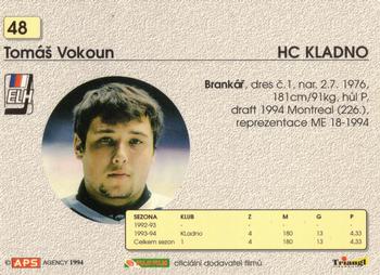 1994-95 APS Extraliga (Czech) #48 Tomas Vokoun Back