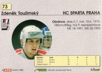 1994-95 APS Extraliga (Czech) #73 Zdenek Touzimsky Back