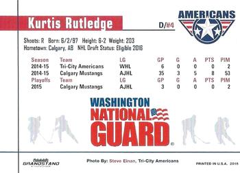 2015-16 Grandstand Tri-City Americans (WHL) #NNO Kurtis Rutledge Back