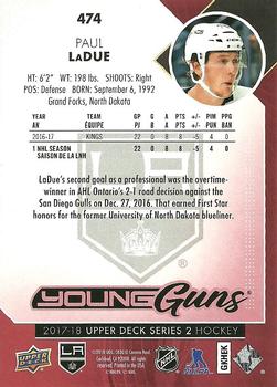 2017-18 Upper Deck - UD Exclusives #474 Paul LaDue Back