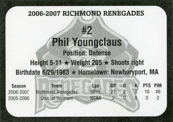 2006-07 Graffiti's Ink Gallery Richmond Renegades (SPHL) #18 Phil Youngclaus Back
