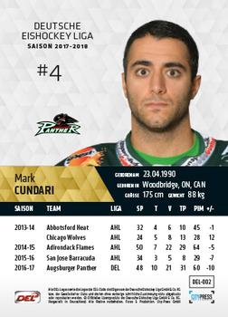 2017-18 Playercards (DEL) #DEL-002 Mark Cundari Back