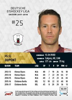 2017-18 Playercards (DEL) #DEL-019 Micki DuPont Back