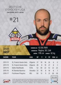 2017-18 Playercards (DEL) #DEL-040 Jason Bast Back