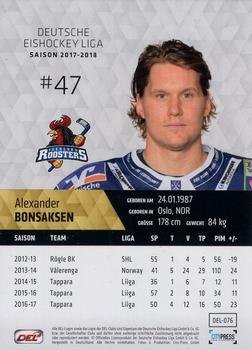 2017-18 Playercards (DEL) #DEL-076 Alexander Bonsaksen Back