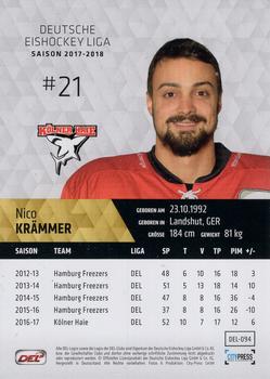 2017-18 Playercards (DEL) #DEL-094 Nico Krammer Back