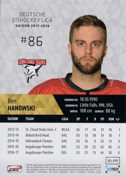 2017-18 Playercards (DEL) #DEL-099 Ben Hanowski Back