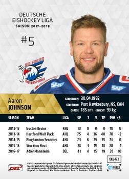 2017-18 Playercards (DEL) #DEL-122 Aaron Johnson Back