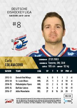 2017-18 Playercards (DEL) #DEL-124 Carlo Colaiacovo Back