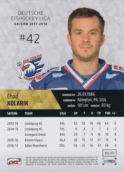 2017-18 Playercards (DEL) #DEL-412 Chad Kolarik Back