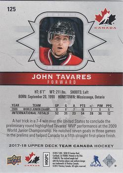 2017-18 Upper Deck Team Canada #125 John Tavares Back