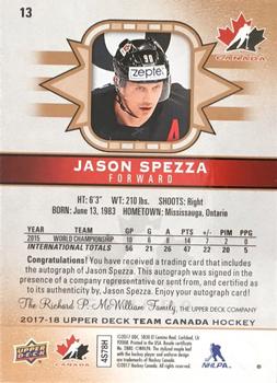 2017-18 Upper Deck Team Canada - Gold Foil Signatures #13 Jason Spezza Back