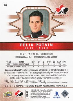 2017-18 Upper Deck Team Canada - Gold Foil Signatures #74 Felix Potvin Back