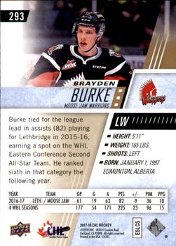 2017-18 Upper Deck CHL #293 Brayden Burke Back