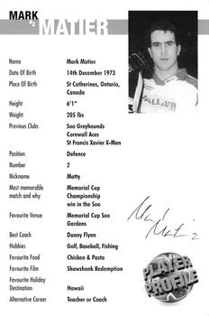 1999-00 Sheffield Steelers (BISL) #12 Mark Matier Back