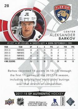2017-18 SP Authentic #28 Aleksander Barkov Back