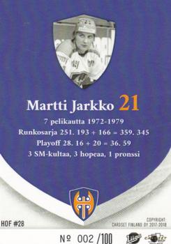2017-18 Tappara Tampere (FIN) Hall of Fame #HOF28 Martti Jarkko Back